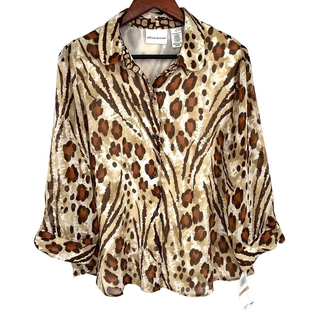 NEW NWT Alfred Dunner Size 12 Leopard Animal Print Blouse Shirt Top Formal